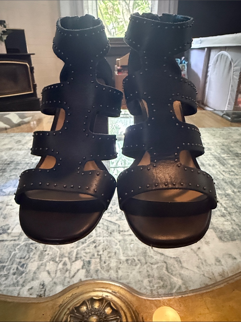 Lucky Brand Black Studded Strappy Block Heel Sandals Womens Size 7.5 - Picture 11 of 11